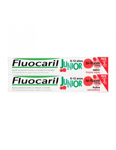 Fluocaril Junior 6-12 años Frutos Rojos 2x75ml + regalo cepillo de dientes