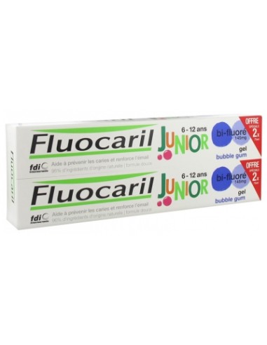 Fluocaril Junior Duplo Pasta Dental Bubble 6-12 años 2x75 ml + regalo cepillo de dientes
