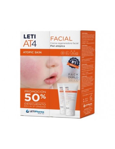 Leti At4 Crema Regeneradora Facial Pack 2 x 50ml 50% 2ª Ud