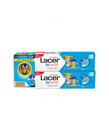 Duplo Lacer Infantil Gel Dental Sabor Fresa 2x75 ml + Figura 3D Sonic