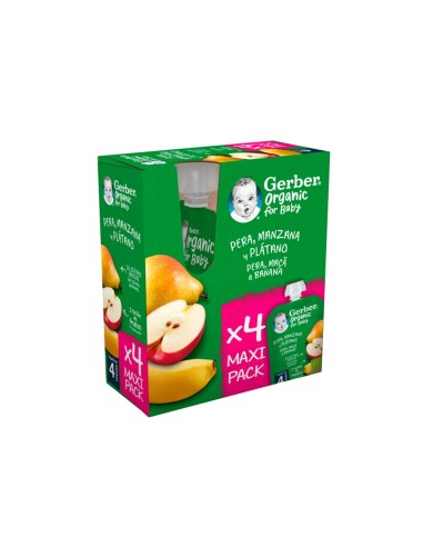 Gerber Organic Pera Manzana y Plátano Pouch Maxipack 4 x 90 g