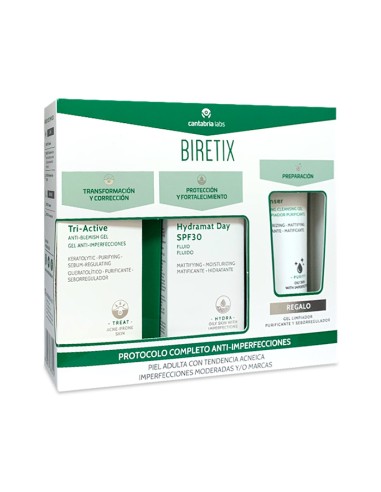 Pack Biretix Tri-active Gel 50 ml + Hydramat Day SPF30 50 ml + Regalo Cleanser 75 ml